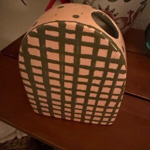 Artistic Ceramic Vase with Green and Pink Design